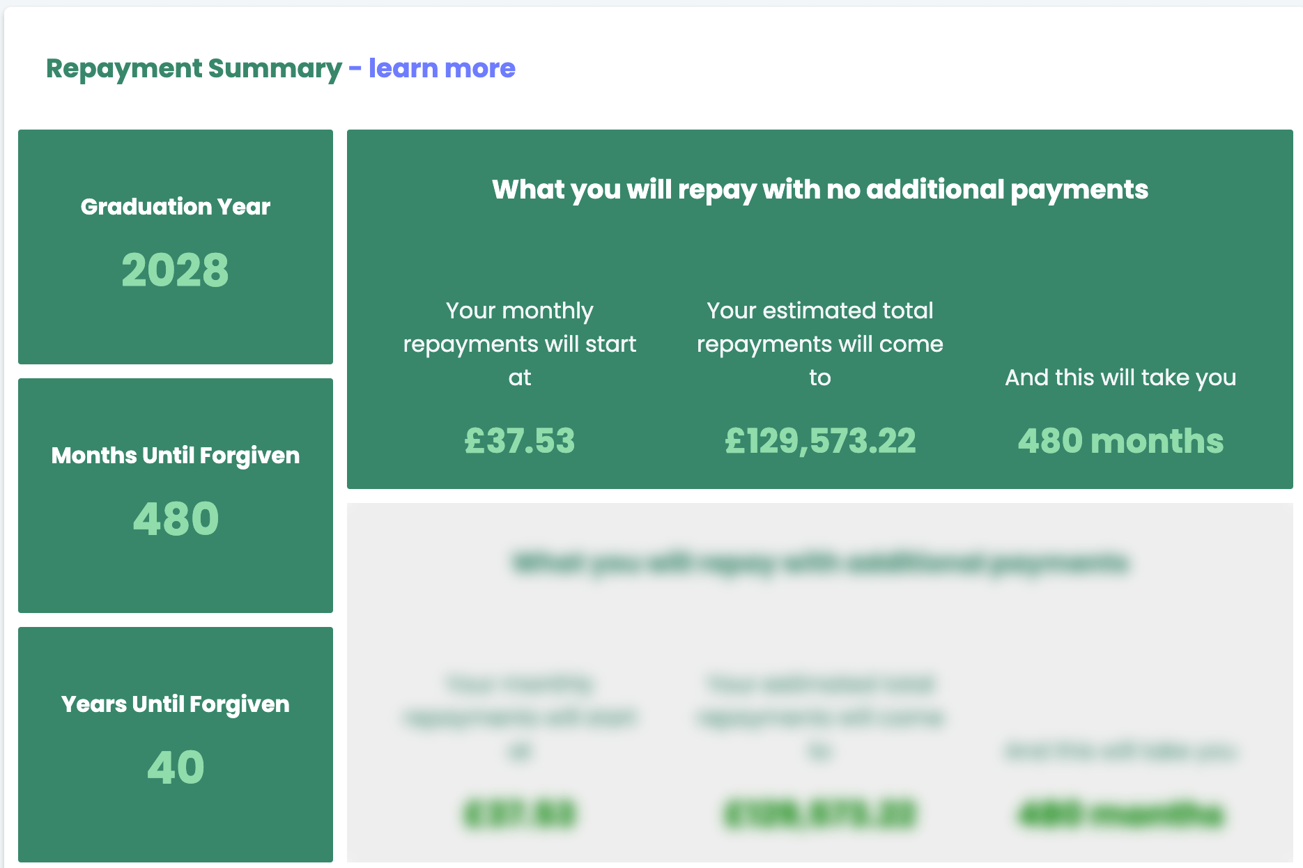 repayment summary output screenshot